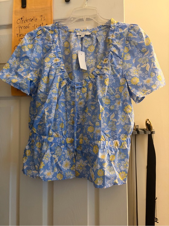 Ann Taylor Tops - Ann Taylor Blue Floral Ruffle Peplum Blouse